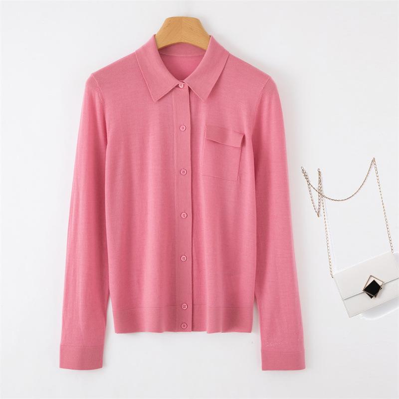 ニット レディース ドイツ製ウール混紡 POLOシャツ カーディガン トップス 無地 長袖 カ key色 ダーク..