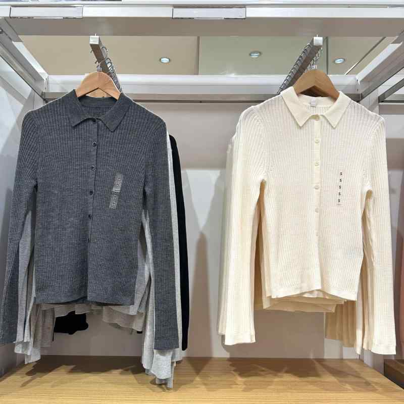 ニット レディース 秋冬 長袖 POLOネック カーディガン 修身 プリンセススリーブ モダール 無地 黒 ブラック グレー オフホワイト きれいめ 上品