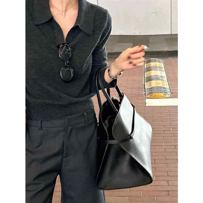 ニット レディース 灰色 POLOネック ウール カーディガン 春秋 薄手 ゆったり プルオーバー トップス 長袖 リブ編み 普段使い 私服