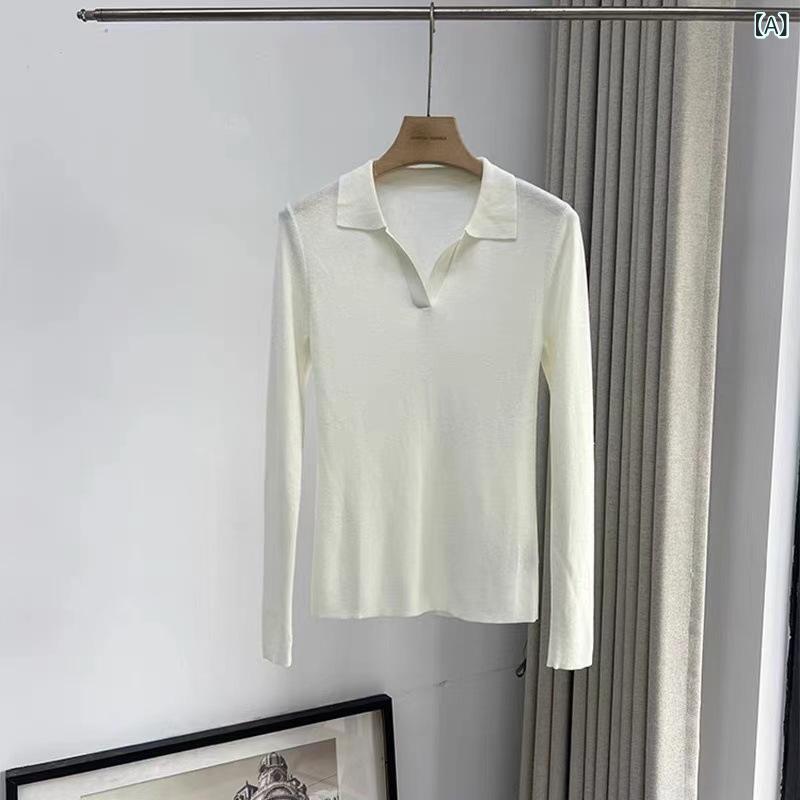 ニット レディース 羊毛 シルク Vネック 長袖 薄手 トップス プルオーバー 黒 白 グレー 通勤 きれいめ
