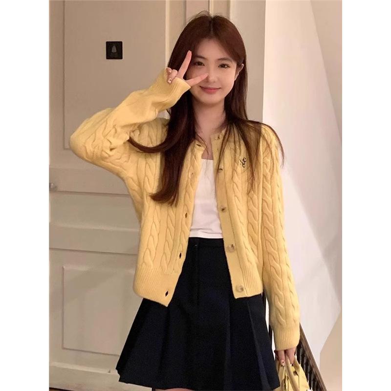 カーディガン レディース ニット ニットカーディガン 麻花編み 長袖 ゆったり トップス ポロネック イ..