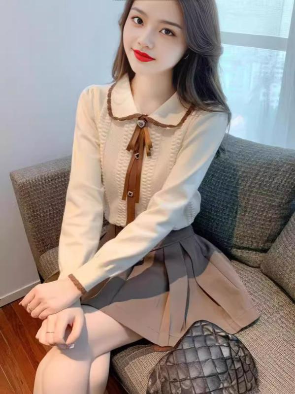 ・カテゴリ: ニット・生地: 合成繊維・素材: ポリエステル・柄: 3D・厚さ: 薄手・組み合わせ: 単品・スタイル: プルオーバー・シルエット: スリム・袖丈: 長袖・ネックライン: ポロ・着丈: 短め(40-50cm)・要素: 3D・カ...