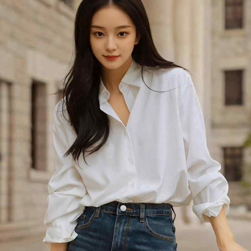 シャツ レディース 韓国風 長袖 襟付き ブラウス トップス 配色 切り替え ポリエステル オフィス 通勤 OL ゆったり 体型カバー 白 黒 ピンク系