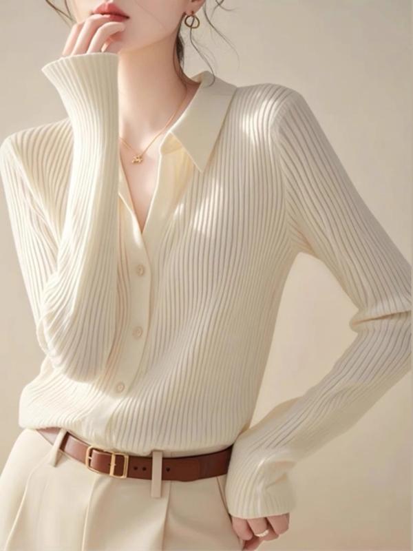 カーディガン レディース 秋冬 ニットカーディガン トップス 長袖 襟付き 無地 ゆったり かわいい きれいめ 通勤 オフィス 白色