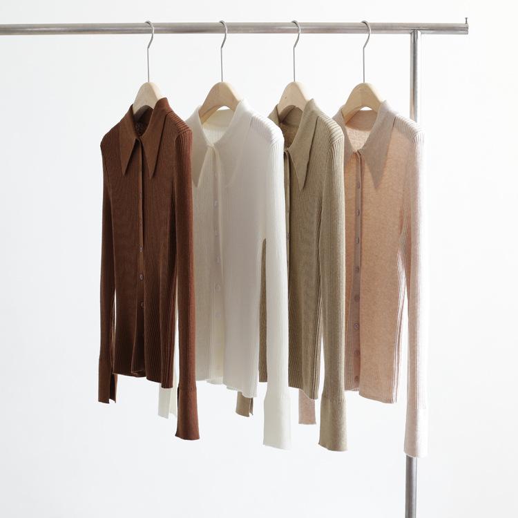 カーディガン レディース ニット 秋冬 フレンチ 通勤 トップス ウール混紡 無地 長袖 翻襟 スリムフィ..