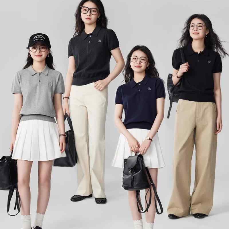 ニット レディース 半袖 レトロ 刺繍 ポロシャツ Tシャツ トップス サマーニット プルオーバー 襟付き 無地 薄手 タイト スリム フィット ブラック グレー ブルー きれいめ 上品 通勤 オフィス カジュアル