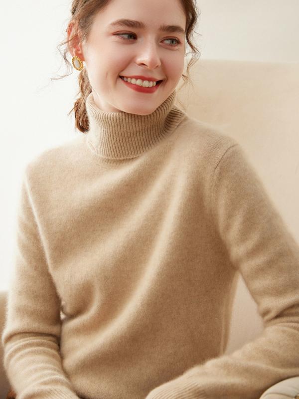 ニット レディース カシミヤ セーター ハイネック 厚手 ウール トップス プルオーバー 無地 秋冬 エレガント キャメル ピンク系 レッド..