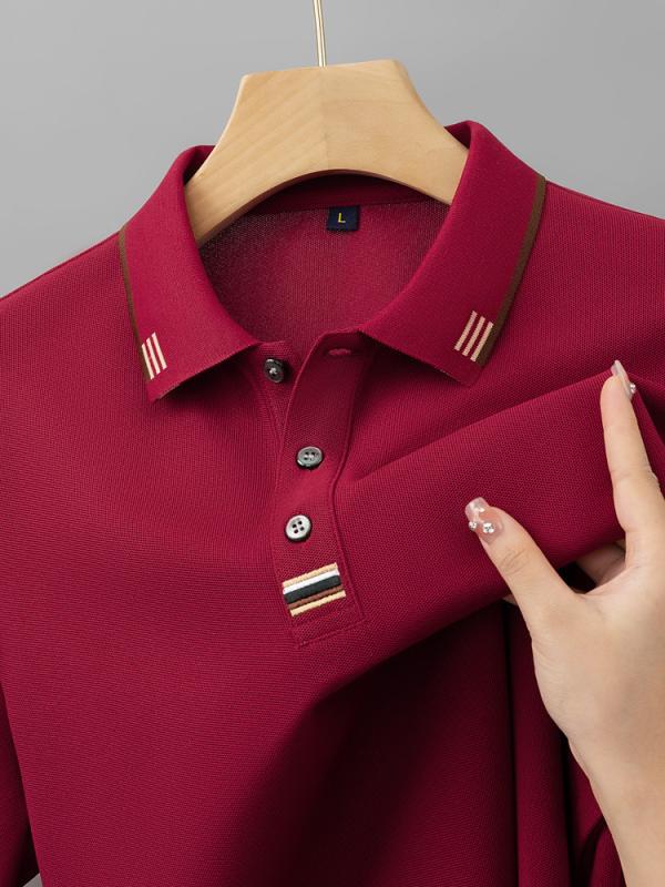 Rakuten - ポロシャツ メンズ 長袖 刺繡入り 襟付き トップス 春秋 紳士 男性用 聚酯纖維 ポリエステル 通気 吸湿速乾 カジュアル