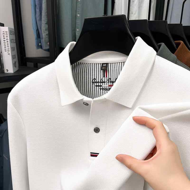 ポロシャツ メンズ 長袖 コットン混紡 ストライプ柄 刺繍 厚手 秋冬 トップス 普段使い 通勤