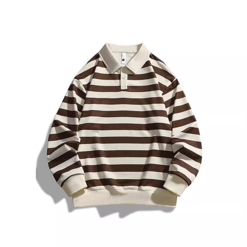 ポロシャツ メンズ 男性用 長袖 ルーズフィット 襟付き スウェット プルオーバー トップス カットソー 普段使い 部屋着 春秋 ポリエステル 深藍色 コーヒー色 深緑色