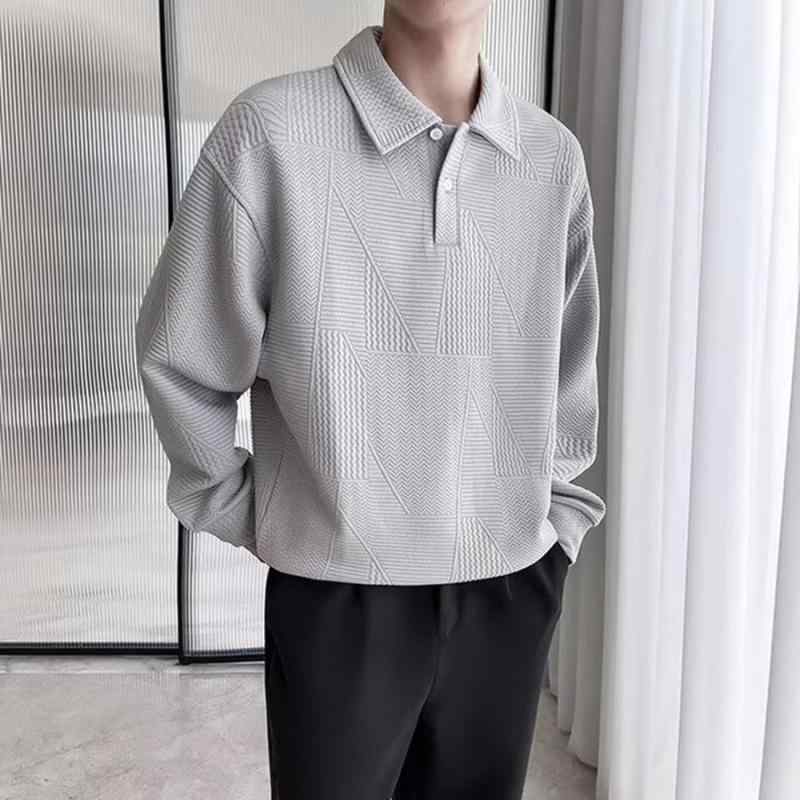 Tシャツ メンズ 長袖 ワッフル ポロシャツ 無地 襟付き プルオーバー カットソー トップス 春秋 ポリエステル混紡 普段着 部屋着