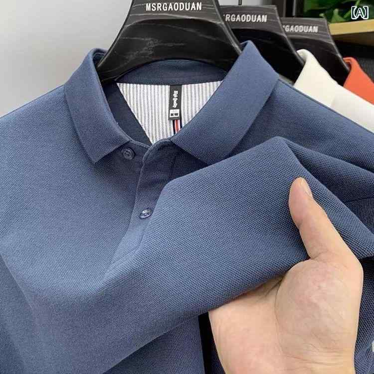 ポロシャツ メンズ 長袖 コットン トップス 無地 春秋 襟付き カットソー 紳士服 ビジネスカジュアル 吸湿性 通気性 ブルー グレー ホワイト ブラック オレンジ系