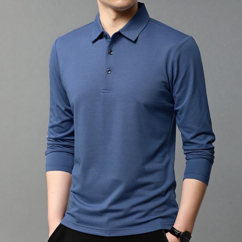 Rakuten - Tシャツ メンズ 男性用 ポロシャツ 長袖 襟付き 無地 シルク混紡 トップス スタイル 普段使い 合体型 伸縮性 吸湿速乾 快適 春秋