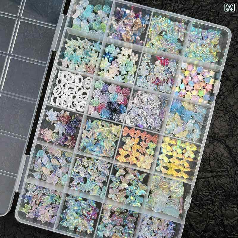 ネイルパーツ 韓国風 樹脂製 バタフライ 蝶々 オーロラカラー 虹色 キラキラ かわいい おしゃれ デコレーション 2