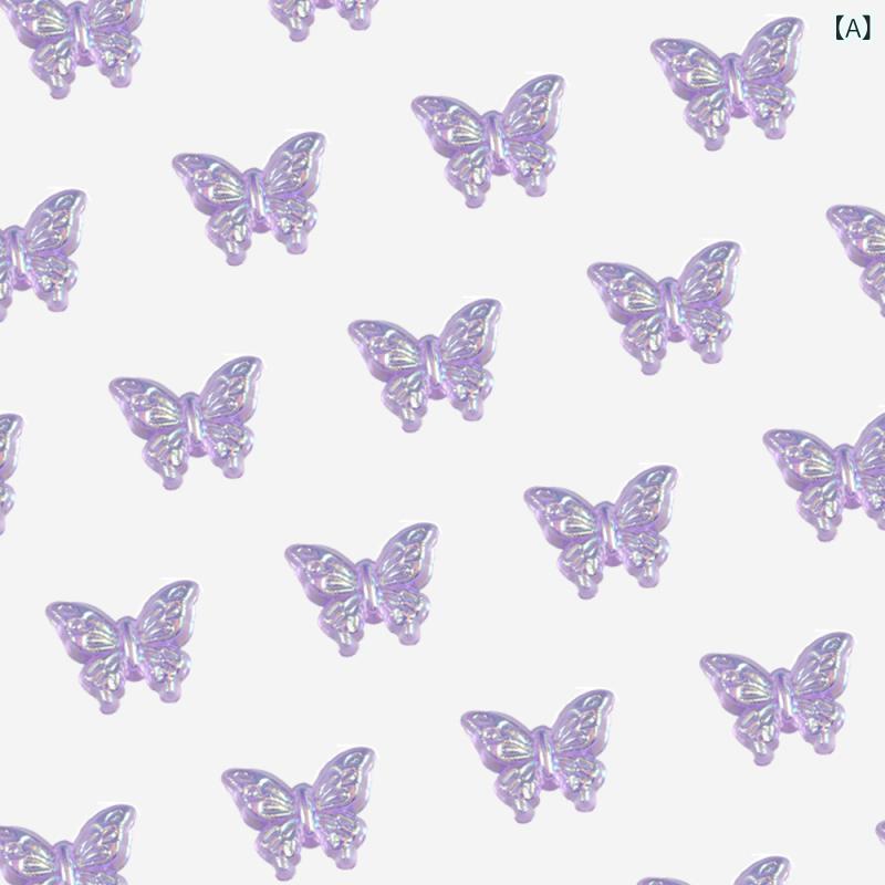 ネイルパーツ 蝶モチーフ DIY ビーズ アクリル製 デコレーションパーツ オーロラカラー 韓国風 淡い紫 桃色 ピンク 赤 水色 ゴールド 深青 緑 薄青 約3000個