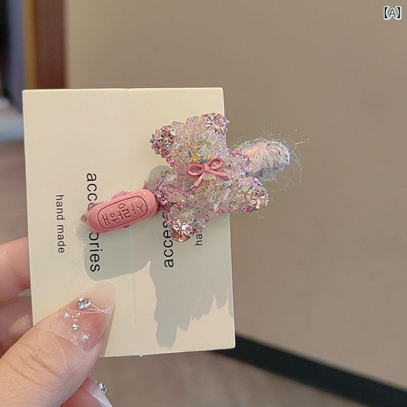ヘアピン レディース かわいい ピンク 水晶 ベア クマ アニマル モチーフ ヘアクリ...