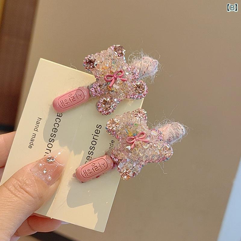 ヘアピン レディース かわいい ピンク 水晶 ベア クマ アニマル モチーフ ヘアクリ...