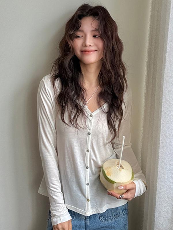 カーディガン レディース 婦人服 春夏 天丝醋酸 ポリエステル 混紡 開襟 ニットソー プリンセススリーブ 薄手 長袖 トップス 通勤 オフィス カジュアル きれいめ おしゃれ 流花白