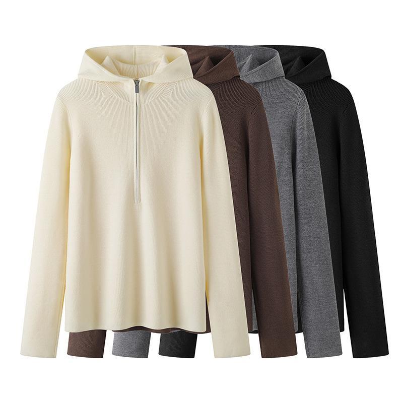 ニット レディース 24AW 秋冬 ハーフジップ プルオーバー パーカー ゆったり チュニック セーター トップス 長袖 シャギーニット かわいい カジュアル 通勤 韓国風 S M L アイボリー グレー ブラック ブラウン