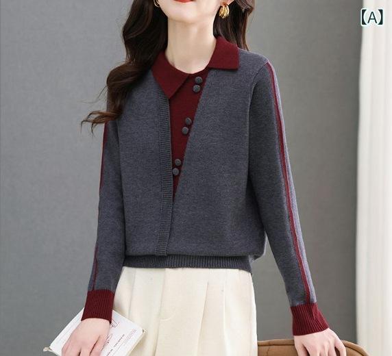 ・カテゴリ: ニット・素材: ニット、粘胶纤维、アクリル・柄: 配色・スタイル: エレガント・袖丈: 長袖・ネックライン: ポロネック・カラー: ダークグレー、アンカラレッド・サイズ: S、M、L、XL、2XL・フィット: ルーズ・着丈: ...