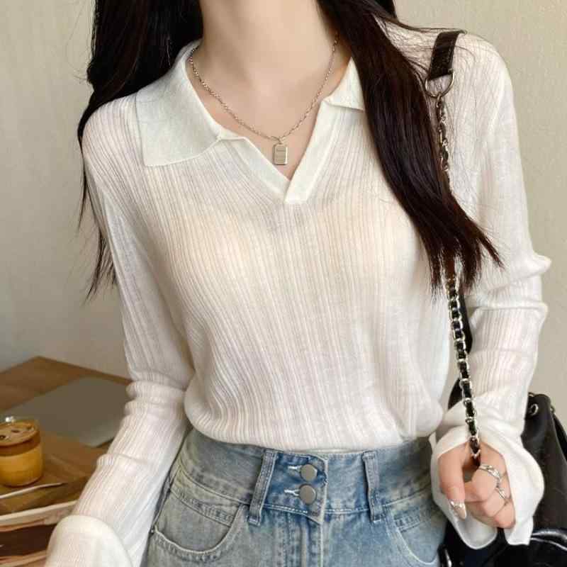 ニット レディース 長袖 Vネック 薄手 プルオーバー トップス ポリエステル アクリル 無地 きれいめ 通勤 オフィス カジュアル 春秋 白色 黒色 杏色 ピンク