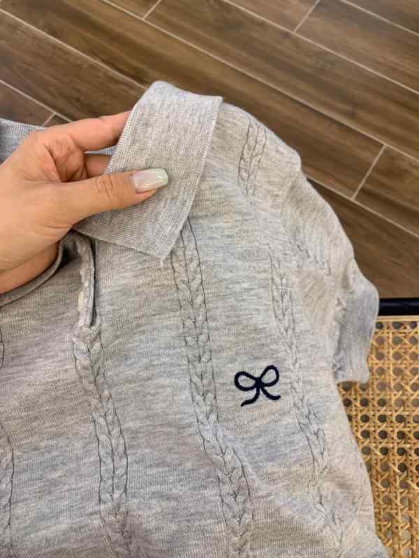 ポロシャツ レディース 韓国風 ニット 刺繍 半袖 トップス 夏 接触冷感 粘性レーヨン ゆったり 薄手 グレー ブラック ホワイト ネイビー