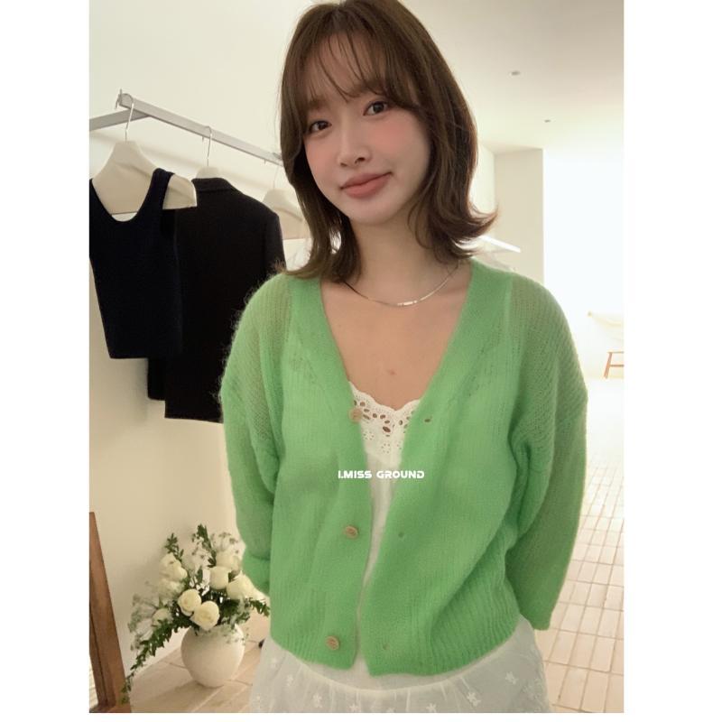 カーディガン レディース 春物 Vネック ニットカーディガン アウター トップス 長袖 無地 ドロップショ..