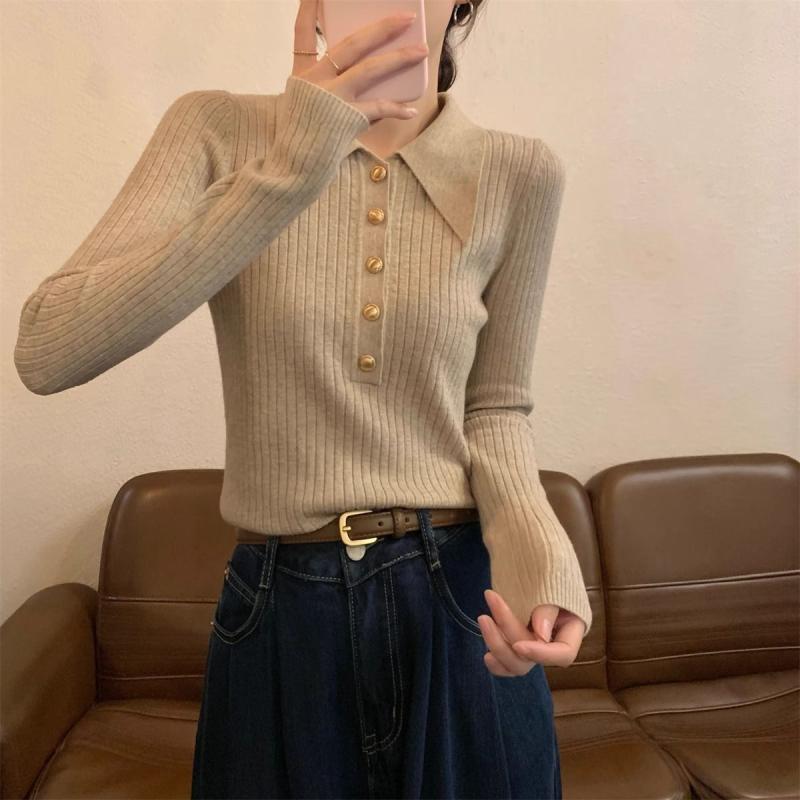 ニット レディース 春秋 POLOネック 長袖 トップス プルオーバー チュニック丈 レーヨン混紡 普段使い 通勤 花柄 ブラック ホワイト ベージュ キャメル