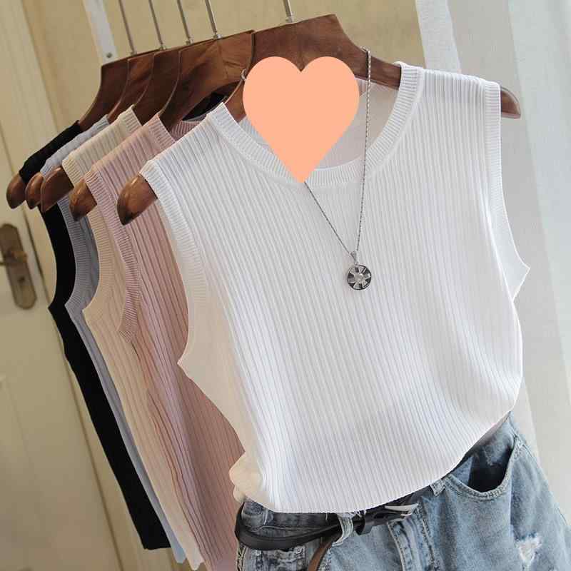 タンクトップ レディース 大きいサイズ 接触冷感 ノースリーブ ニット トップス インナー 無地 春夏 カジュアル かわいい 白 黒 ピンク系 青 杏色 黄土色 カーキ グリーン