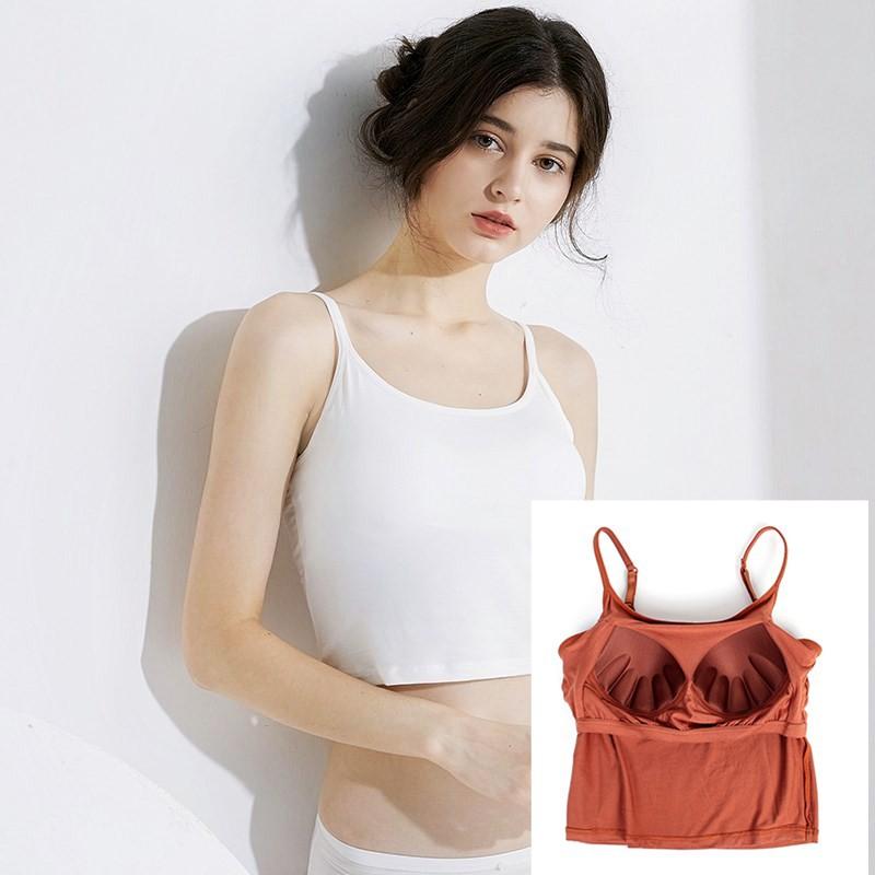 タンクトップ レディース モダール カップ付き ヨガ スポーツ ブラトップ ショート丈 へそ出し 無地 春夏 秋冬
