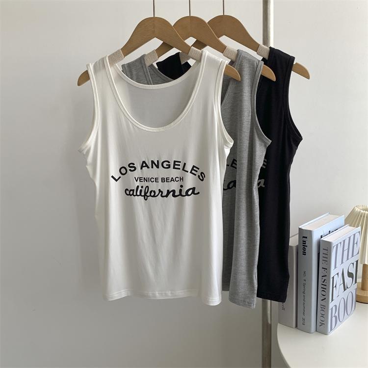 タンクトップ レディース 英字プリント ノースリーブ トップス カットソー 部屋着 普段使い ビーチ リゾート スポーツ 高伸縮 やわらか..