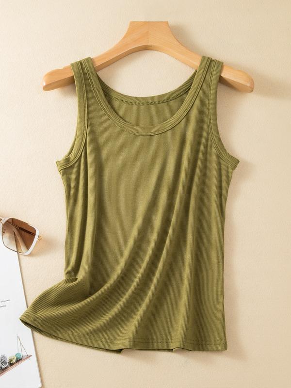 タンクトップ レディース 無地 ラウンドネック スリム トップス インナー 韓国風 黒 白 伸縮性 リブニット(4.0)