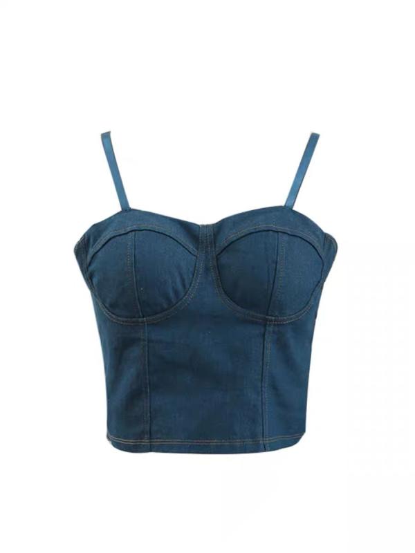 タンクトップ レディース デニム チューブトップ ブラパッド付き セクシー インナー トップス ノースリ..