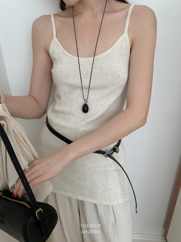 ニット キャミソール レディース 韓国風 春 トップス ノースリーブ チュニック丈 体系カバー アクリル ..