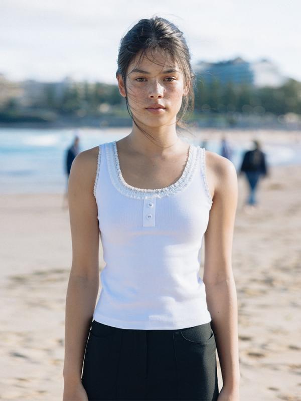 タンクトップ レディース レース 花柄 ノースリーブ Uネック コットン ニット トップス 春夏 韓国風 オフホワイト ネイビー