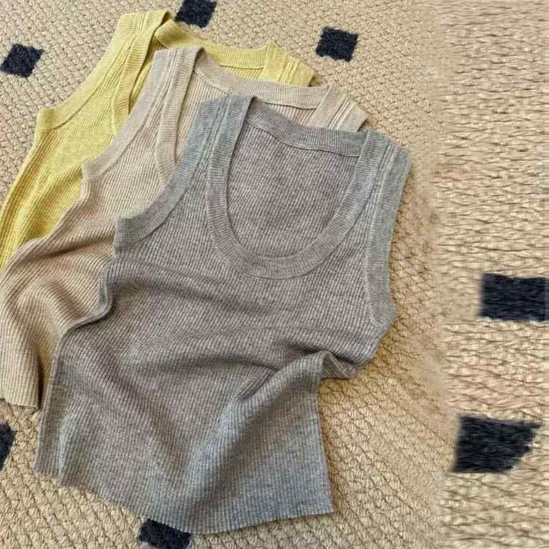 ニットベスト レディース Uネック 薄手 ノースリーブ トップス カットソー タイト スリムフィット 再生..