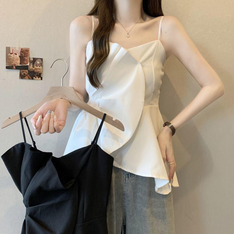 タンクトップ レディース 大きいサイズ 吊り下げタイプ 無地 ポリエステル 薄手 着痩せ ブラック ホワイト