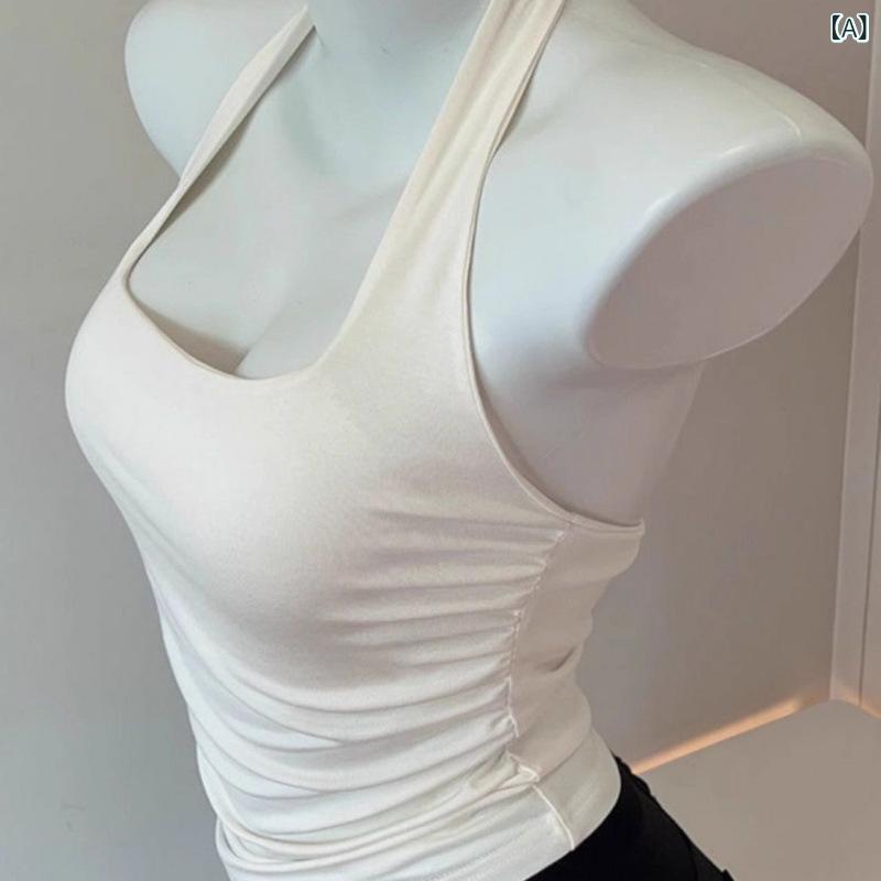キャミソール レディース 韓国風 レトロ 黒色 ホルターネック ノースリーブ トップ...