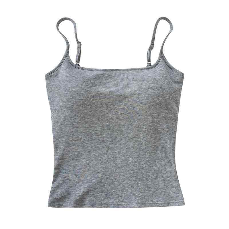 タンクトップ レディース 胸パッド付き コットン トップス キャミソール インナー 春夏 秋冬 白 黒 グレー ベージュ