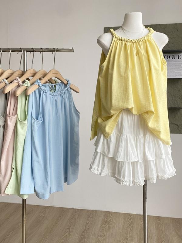 タンクトップ レディース 韓国風 かわいい ノースリーブ トップス 無地 春夏 レッド ホワイト ブラック ライトグレー グリーン ピンク ブルー イエロー