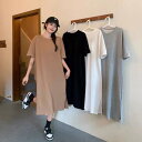 ワンピース レディース 大きいサイズ 半袖 膝丈 無地 ゆったり Tシャツワンピース 春夏 ポリエステル 体型カバー カジュアル 普段使い 部屋着 ホワイト グレー ブラック カーキ ネイビー グリーン