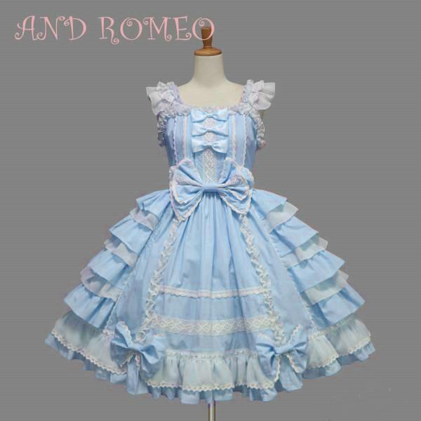 ワンピース レディース ロリータ ゴスロリ ドレス レース 蝶結び コスプレ 膝丈 ノースリーブ コットン ポリエステル ピンク 水色 クリーム色 黒 白 紫 ワインレッド 大きいサイズ スイート（楽天・シャドーテール）