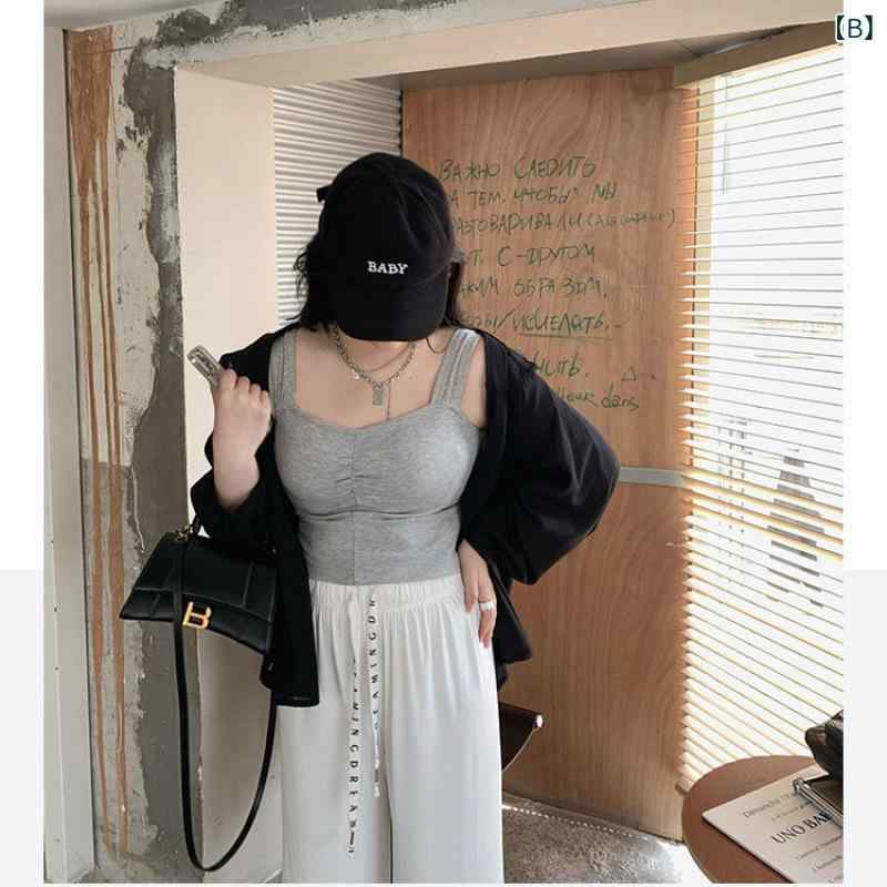 タンクトップ レディース 大きいサイズ 韓国風 ノースリーブ インナー 重ね着 着痩せ 無地 ブラック グレー ホワイト コットン 普段使い デート