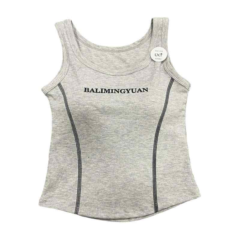 タンクトップ レディース リブコットン アルファベット柄 ストラップ インナー カップ付き ブラトップ ずれ防止 ショート丈 トップス ..