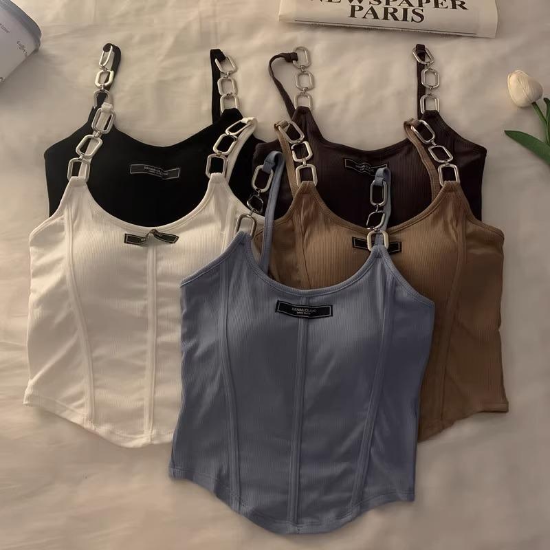 キャミソール レディース 韓国風 ストラップ トップス 白 コットン 無地 スリムフィット ドーパミン セ..