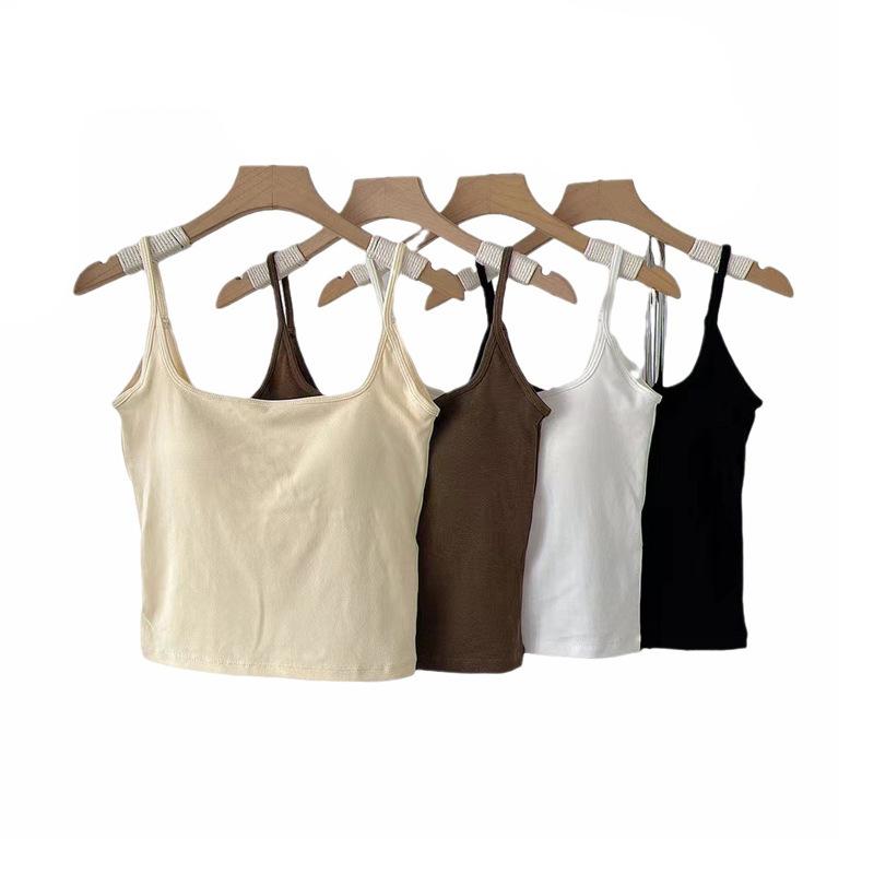 ・素材: 綿・カテゴリ: キャミソール・タンクトップ・カラー: ホワイト、杏色、ブラック、カフェ・サイズ: フリーサイズ (40-60kg)・スタイル: ベーシック・ネックライン: ラウンドネック・詳細: スポンジパッド付き・生地の厚さ: ...