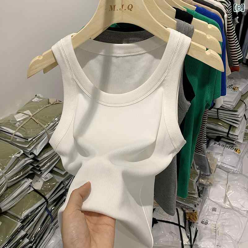 キャミソール レディース 韓国風 スリム リブ トップス インナー 重ね着 ノースリーブ 接触冷感 伸縮性 無地 黒 白