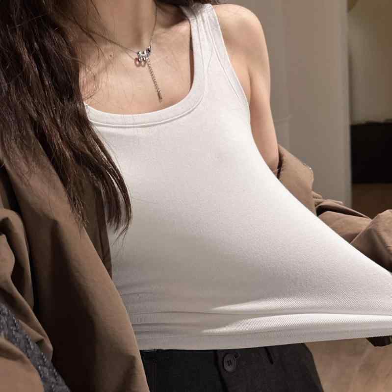 楽天シャドーテールタンクトップ レディース 吊り 背心 人棉 粘纤 薄手 春夏 秋冬 韓国風 スリムフィット 無地 ブラック ホワイト系