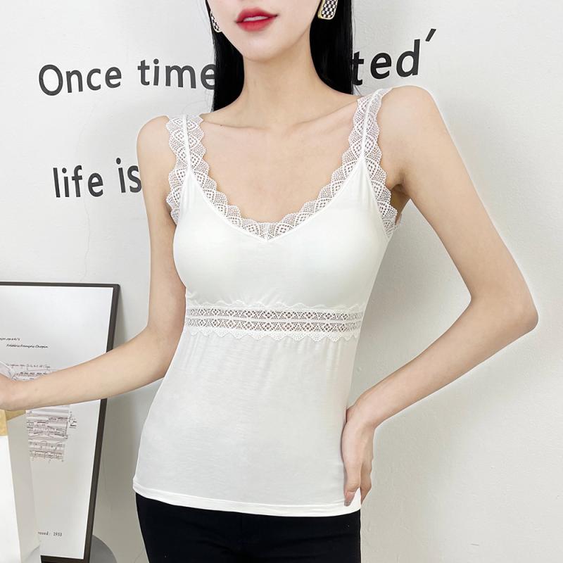キャミソール レディース レース モダール タンクトップ インナー パッド付き 夏 オールシーズン 韓国風 かわいい 肌着 カットソー 部屋着(4.0)