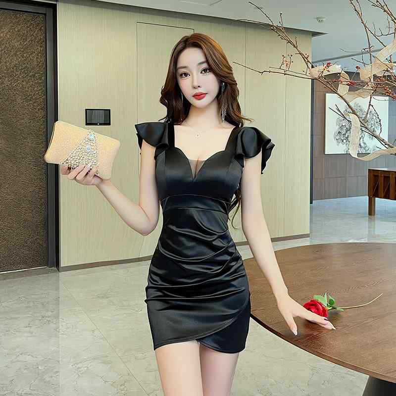 ワンピース レディース Vネック 半袖 ミニ丈 タイト 黒 無地 コットン ポリエステル 膝上丈 おしゃれ かわいい 通勤 オフィス カジュアル 春夏